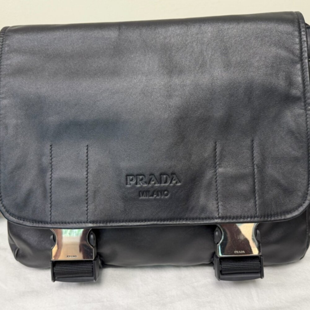 Prada Traclla Soft Calf Black Messenger Bag
